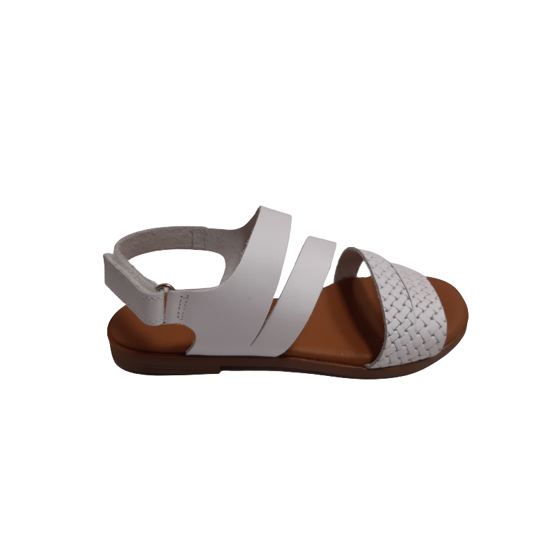 Sandalia de velcro Finano blanca 100% piel.