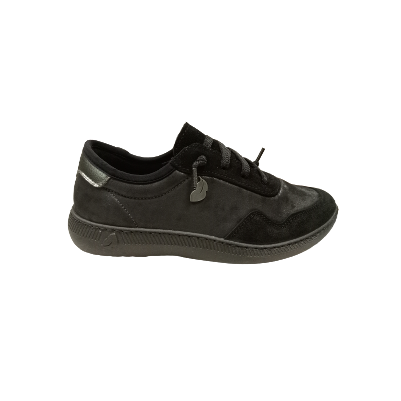 Zapato deportivo Roal Plumaflex 3800 negro con cordones elásticos.