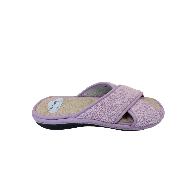 Zapatilla descalza Suaveflex by Bruma 220 malva cruzada de rizo.
