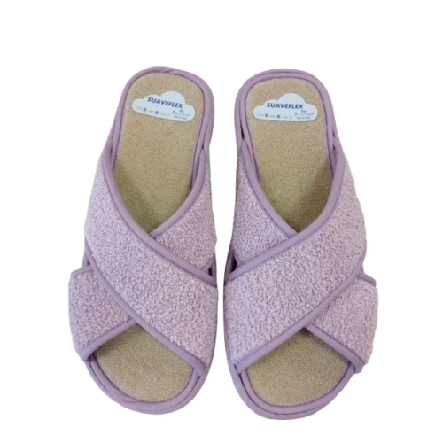 Zapatilla descalza Suaveflex by Bruma 220 malva cruzada de rizo.