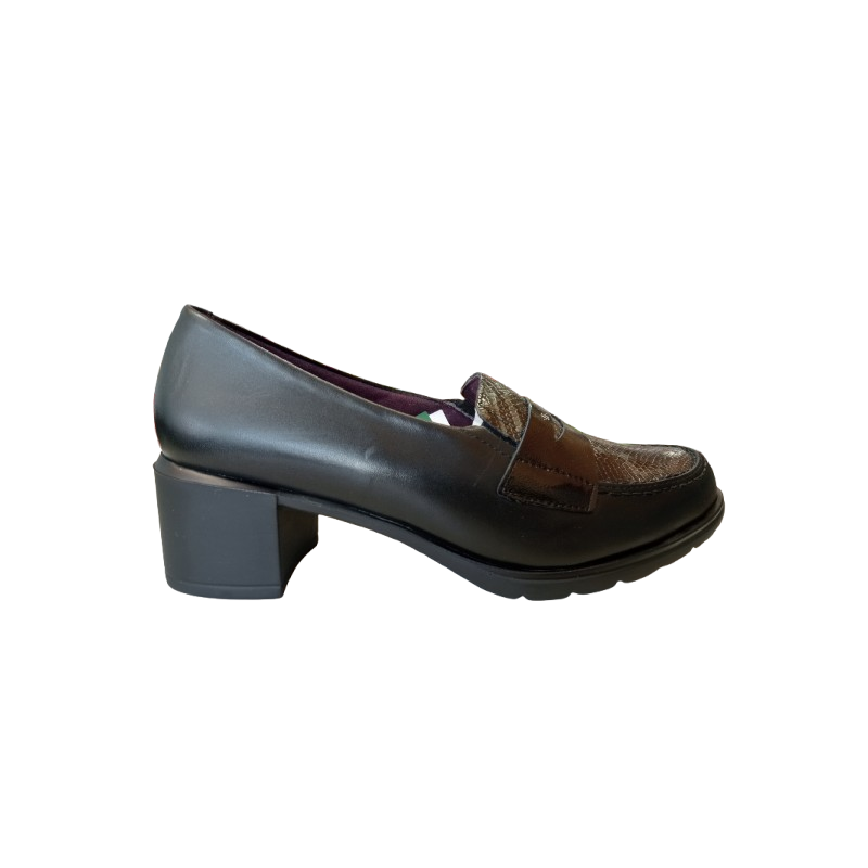 Zapato de tacón Pitillos 10740 negro piel combinada.