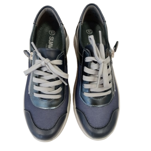 Zapato deportivo ancho especial Suave 3302 azul de licra transpirable.